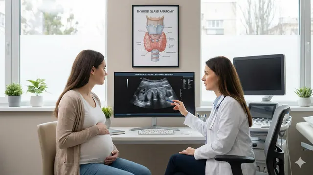 Konsultacja endokrynologiczna kobiety w ciąży z Hashimoto, analiza ryzyka i USG tarczycy.